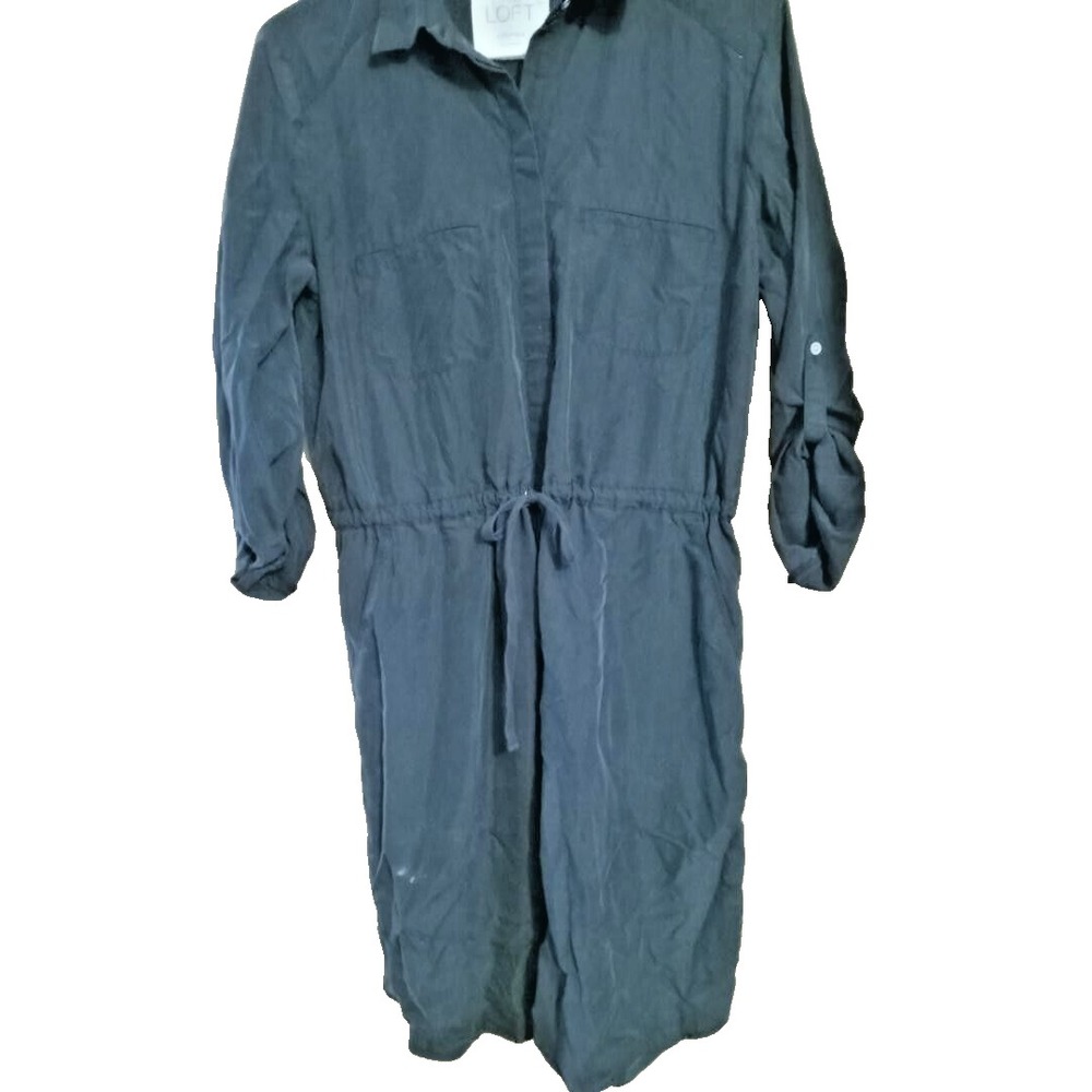 Ann Taylor Loft‎ Mini Dress Small Gray Button Front V Neck Stretchy Waist Tie